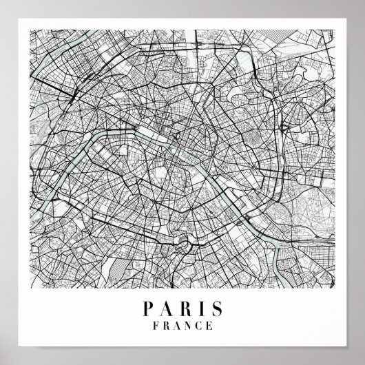 Paris France Blue Water Street Map Poster (Voorkant)