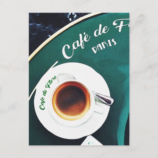 Paris France Cafe Coffee Waterverf Briefkaart (Voorkant)
