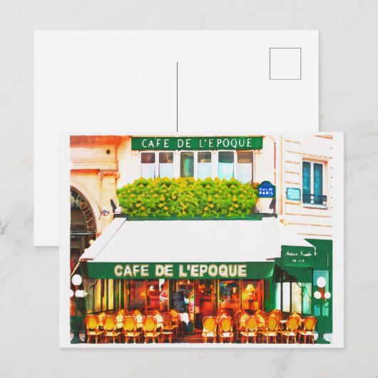 Paris France Cafe Waterverf Briefkaart (Voorkant / Achterkant)