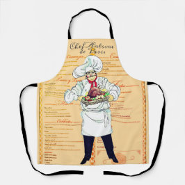 Paris France Chef Caricature Menu Text Schort