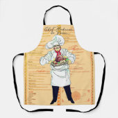 Paris France Chef Caricature Menu Text Schort (Voorkant)