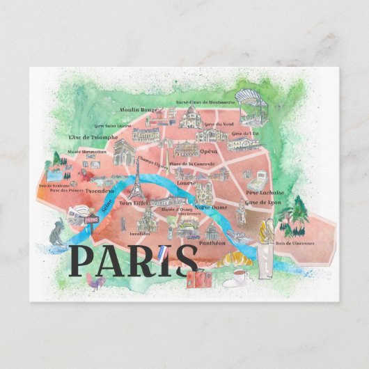 Paris France City of Love Magazine geïllustreerd Briefkaart (Voorkant)