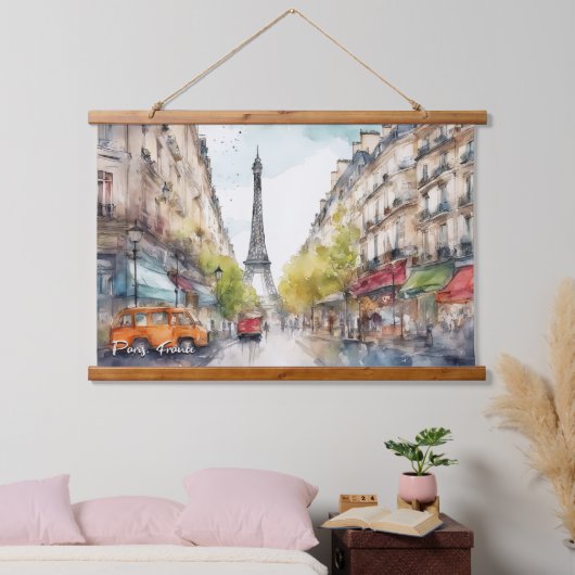 Paris France City Silhouette Watercolor  Hangend Wandkleed (Slaapkamer)