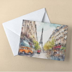 Paris France City Silhouette Waterverf Briefkaart