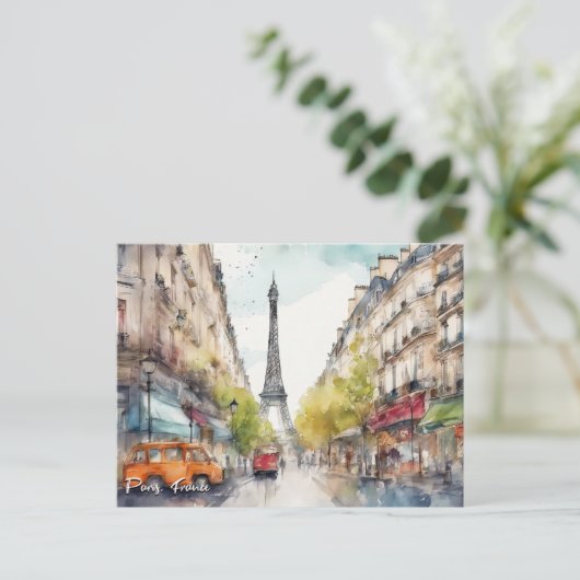Paris France City Silhouette Waterverf Briefkaart (Staand voorkant)