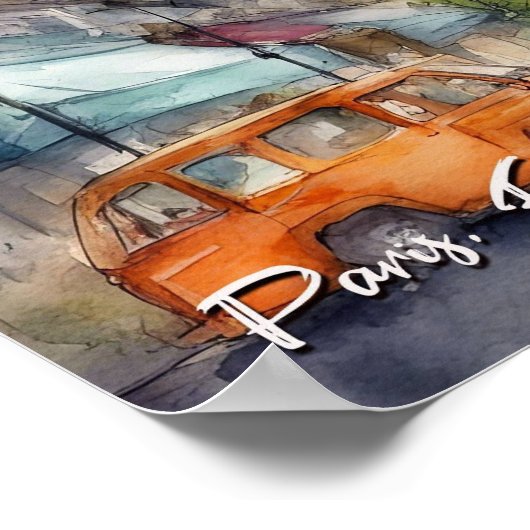 Paris France City Silhouette Waterverf Poster (Hoek)