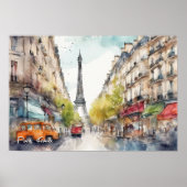 Paris France City Silhouette Waterverf Poster (Voorkant)