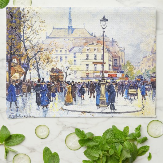 Paris France City Street Scene Art Kitchen Towel Theedoek (Gevouwen)