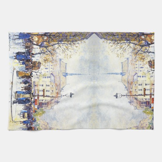 Paris France City Street Scene Art Kitchen Towel Theedoek (Horizontaal)