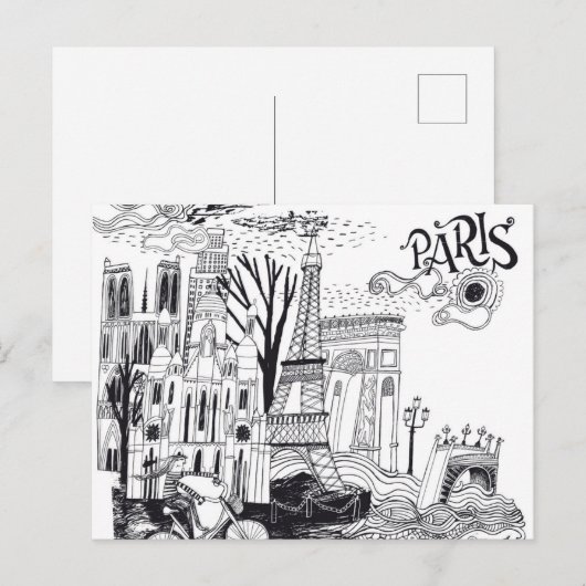 Paris France Doodle Briefkaart (Voorkant / Achterkant)