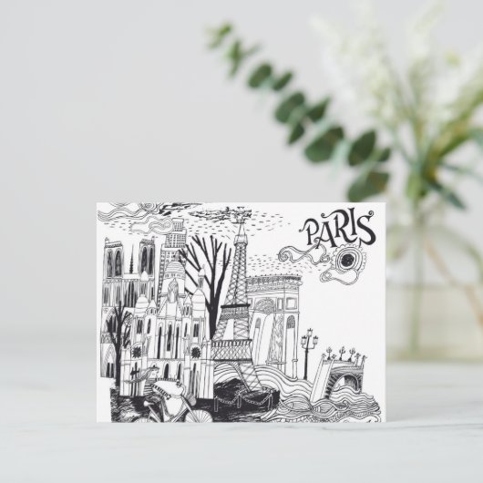 Paris France Doodle Briefkaart (Staand voorkant)