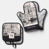 Paris France Doodle Ovenwant & Pannenlap Set (Voorkant / Achterkant)