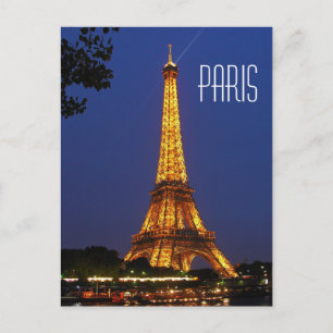 Paris France Eiffel Tower at night briefkaart