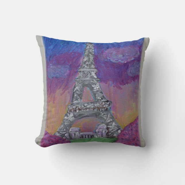 Paris France Eiffel Tower Folk Art Design Kussen (Voorkant)
