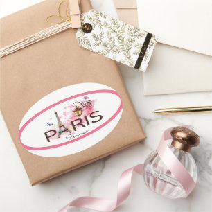 Paris France Eiffel Tower & Lamp Ovale Sticker