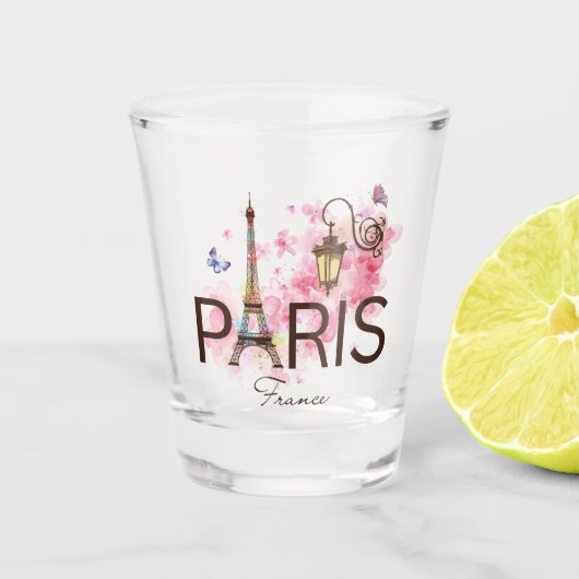 Paris France Eiffel Tower & Lamp Shot Glas (Voorkant)