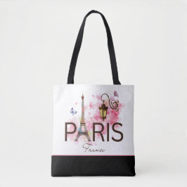 Paris France Eiffel Tower & Lamp Tote Bag