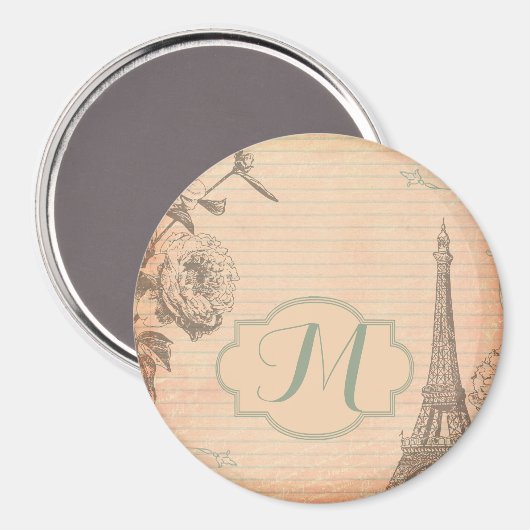 Paris France Eiffel Tower Monogram Initiaal Magnet (Voorkant / Achterkant)
