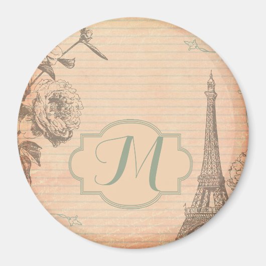 Paris France Eiffel Tower Monogram Initiaal Magnet (Voorkant)