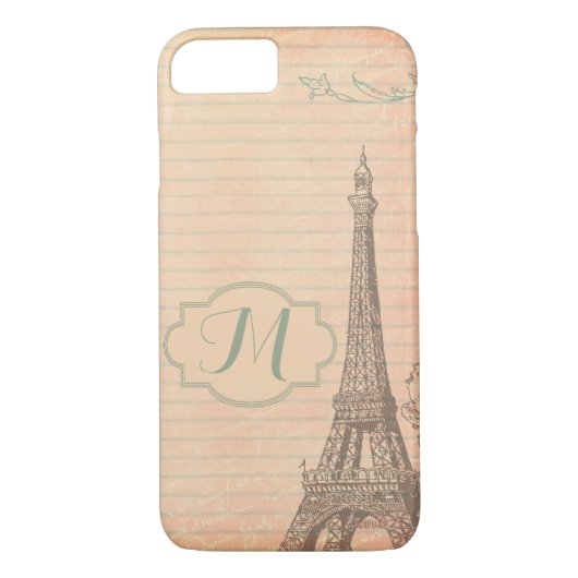 Paris France Eiffel Tower Monogram iPhone 7 Hoesje (Achterkant)
