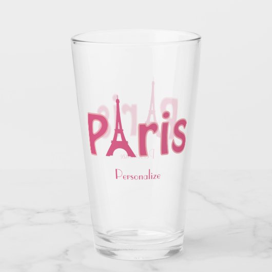 Paris France Eiffel Tower Pink op persoonlijke tit Glas (Voorkant)