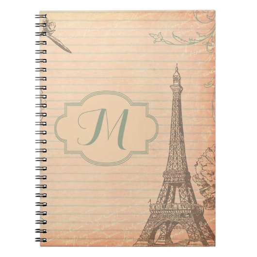 Paris France Eiffel Tower Shabb Monogram Note Book Notitieboek (Voorkant)