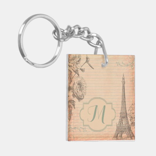 Paris France Eiffel Tower Shabb Monogram Sleutelha Sleutelhanger (Voorkant Links)
