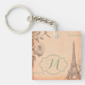 Paris France Eiffel Tower Shabb Monogram Sleutelha Sleutelhanger (Voorkant)