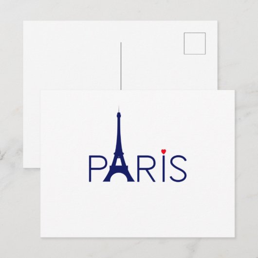 Paris France Eiffel Tower Text and Heart Briefkaart (Voorkant / Achterkant)