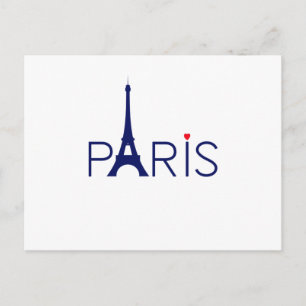 Paris France Eiffel Tower Text and Heart Briefkaart