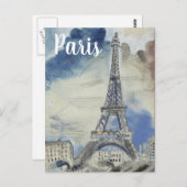 PARIS France Eiffel Tower vintage briefkaart (Voorkant / Achterkant)