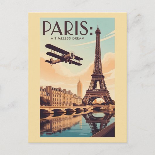 Paris France Eiffel Tower Vintage Plane Travel Briefkaart (Voorkant)