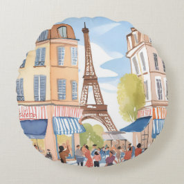 Paris France Eiffel Tower | Watercolor French Rond Kussen