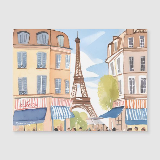 Paris France Eiffel Tower | Watercolor Magnet Card (Voorkant)