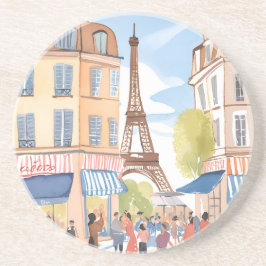 Paris France Eiffel Tower Watercolor Zandsteen Onderzetter