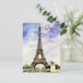 Paris France Eiffel Tower waterverf briefkaart (Staand voorkant)
