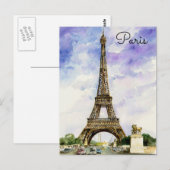Paris France Eiffel Tower waterverf briefkaart (Voorkant / Achterkant)