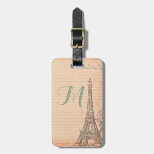 Paris France Eiffeltoren Monogram Bagagelabel (Voorkant verticaal)