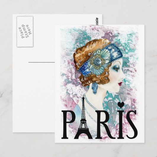 Paris France flapper Briefkaart (Voorkant / Achterkant)