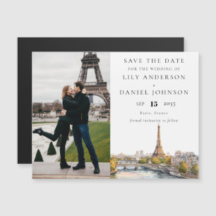 Paris France foto bruiloft Bewaar de datum Magnetische Uitnodiging