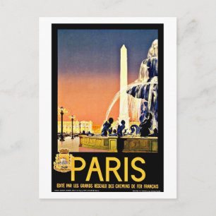 Paris France Fountain Vintage Travel Briefkaart