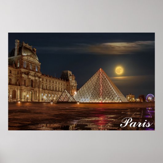 Paris France Louvre Museum Pyramid Revel Foto Poster (Voorkant)