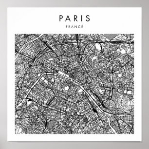 Paris France Minimal Modern Street Map Poster