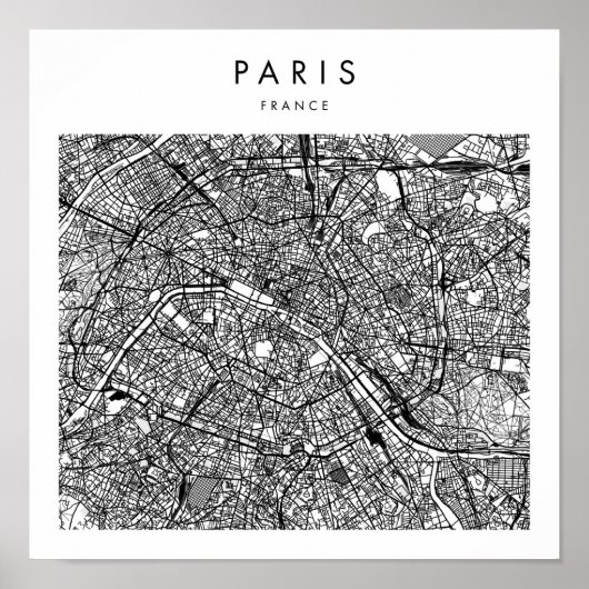 Paris France Minimal Modern Street Map Poster (Voorkant)