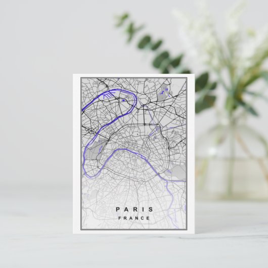 Paris France Modern City Map Briefkaart (Staand voorkant)
