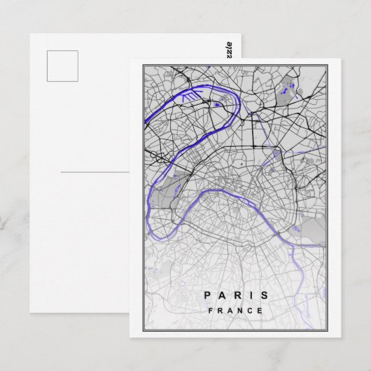 Paris France Modern City Map Briefkaart (Voorkant / Achterkant)