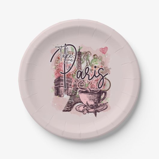  PARIS FRANCE NOSTALGIC ICONS THEME PARTIJ PAPIEREN BORDJE (Voorkant)