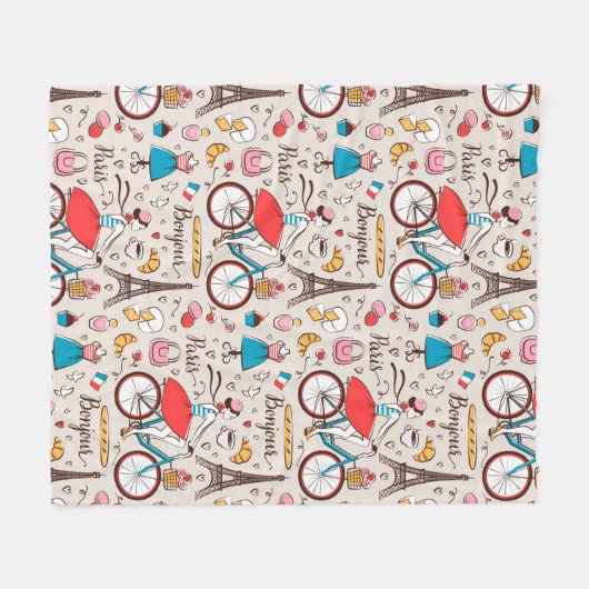 Paris France Pattern Fleece Deken (Voorkant (Horizontaal))