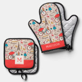 Paris France Pattern Ovenwant & Pannenlap Set (Voorkant / Achterkant)