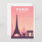Paris France Pink Vintage Travel Briefkaart (Voorkant / Achterkant)
